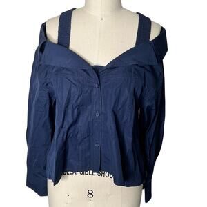 GREY Jason Wu NWT Navy Off Shoulder Button Down Top Size 2 $395